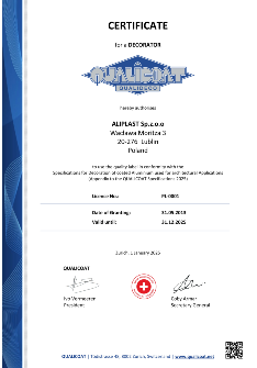 CERTIFICAT ALIPLAST QUALICOAT QUALIDECO - EN