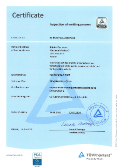 Certificat - inspectia procesului de sudare - EN ISO 3834 EN