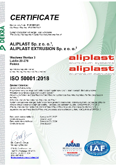 Aliplast 50001-2018 Certificat 2023