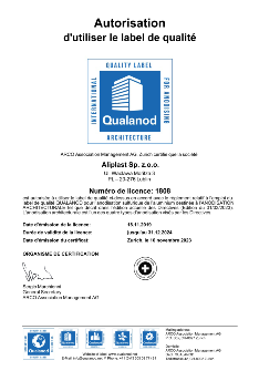 Certificat ALIPLAST QUALANOD FR
