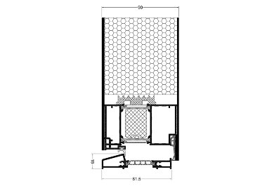 Sectiune usa panelata,panel pe ambele fete, deschidere spre interior