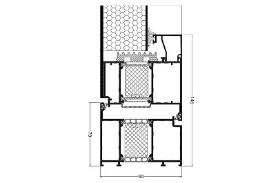 Sectiune usa panelata,panel pe o singura parte,deschidere spre interior